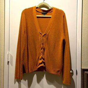 Cropped lace front sweater